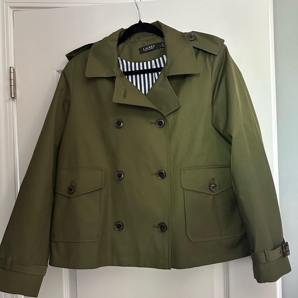 Lauren Ralph Lauren Olive Green Double-Breasted Trench Coat